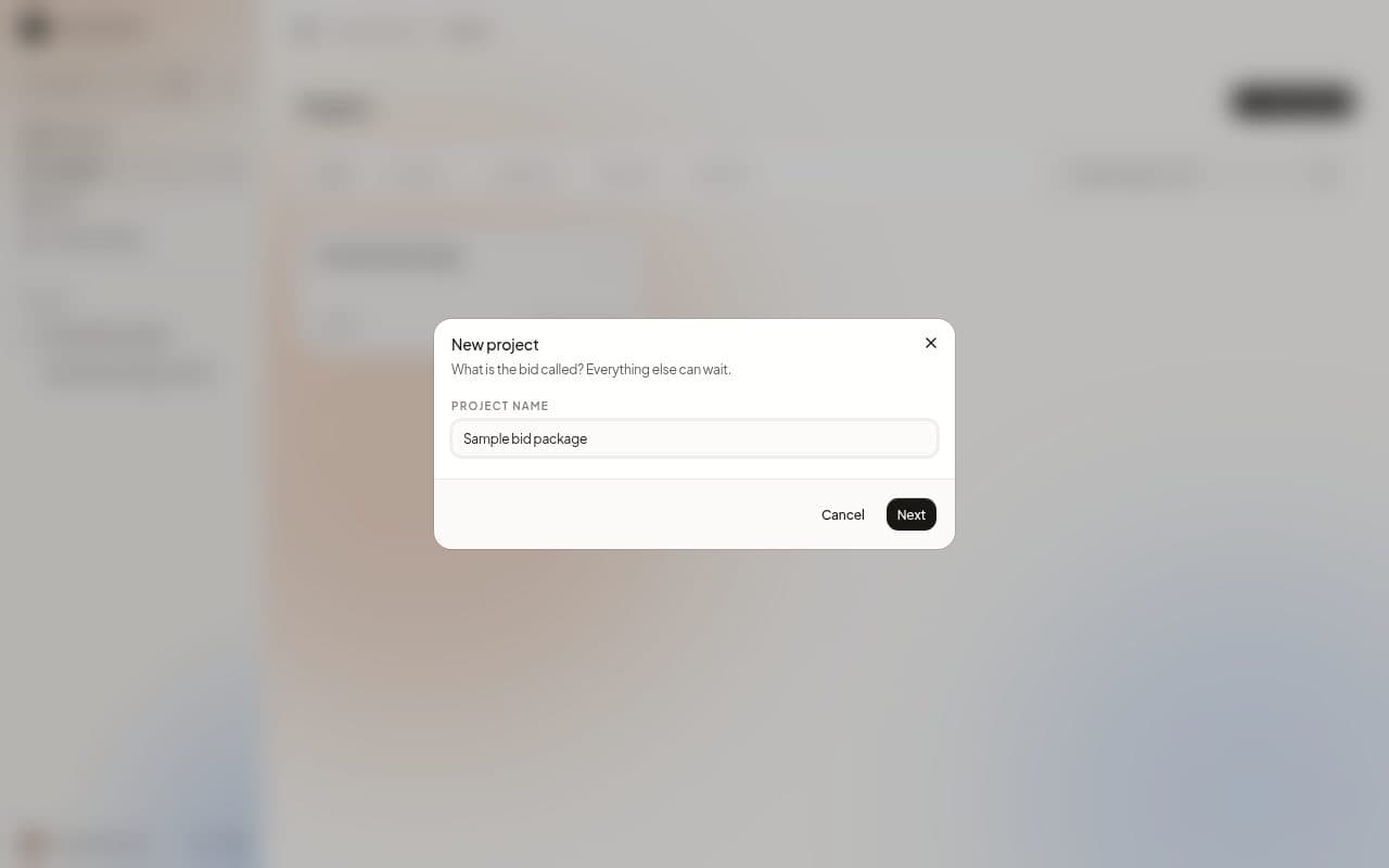 The New project window asking for a Project name