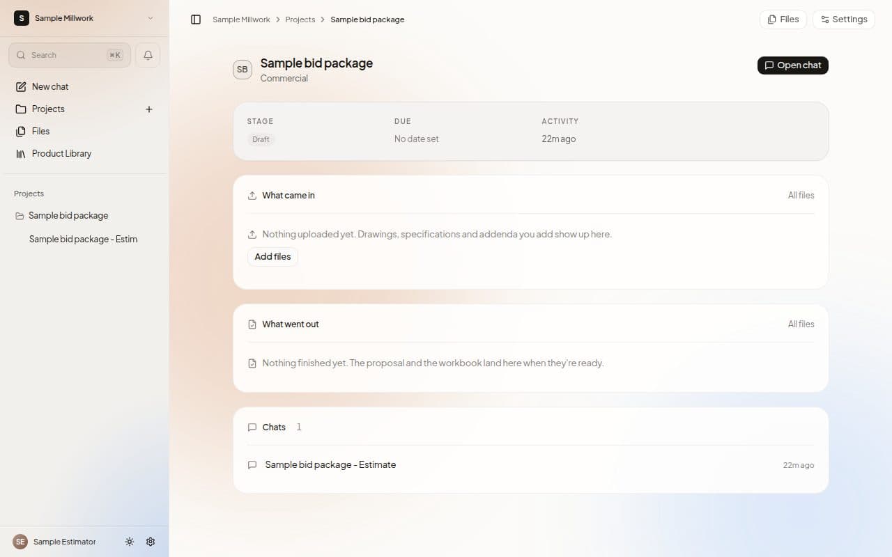 A Project page in MillOS