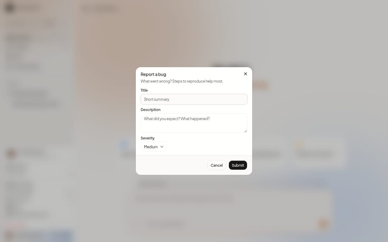 The Report a bug window